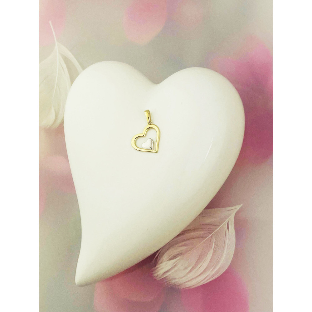 Złoty wisiorek serce bikolor zawieszka serduszko ażurowe proste