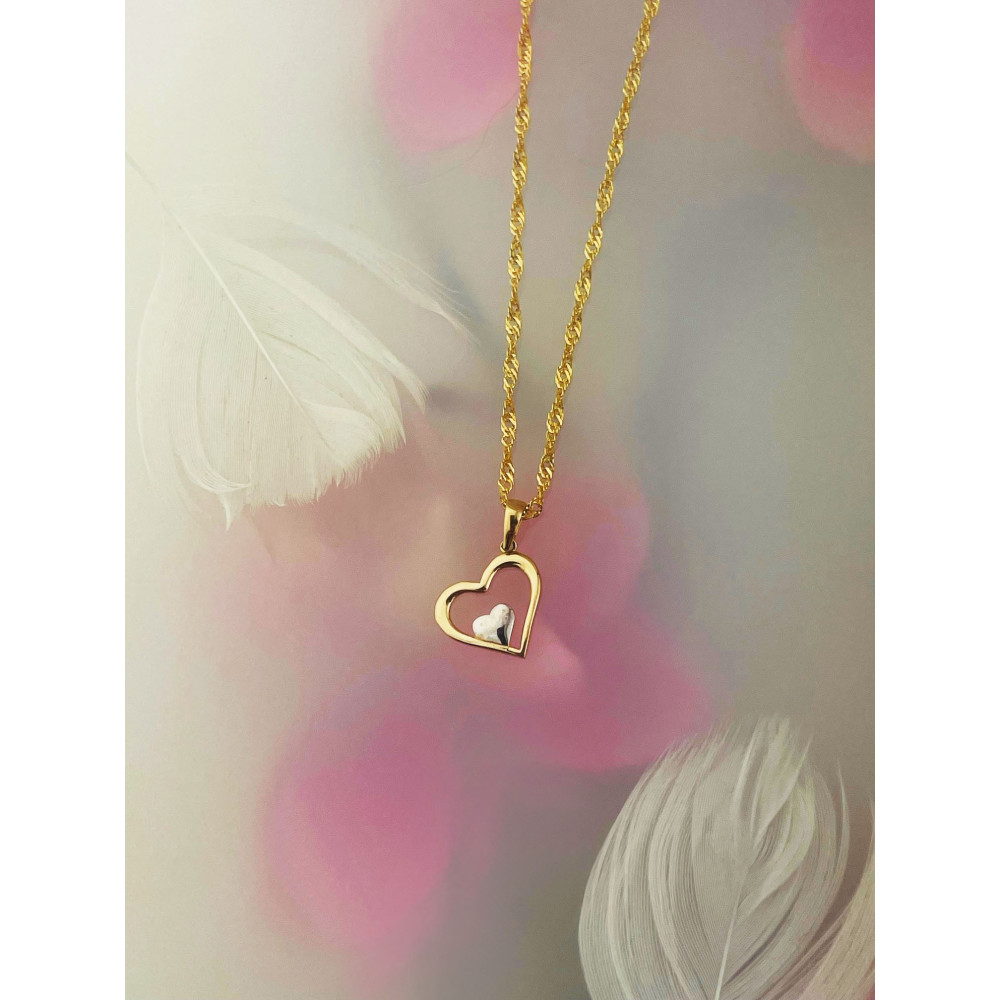 Złoty wisiorek serce bikolor zawieszka serduszko ażurowe proste