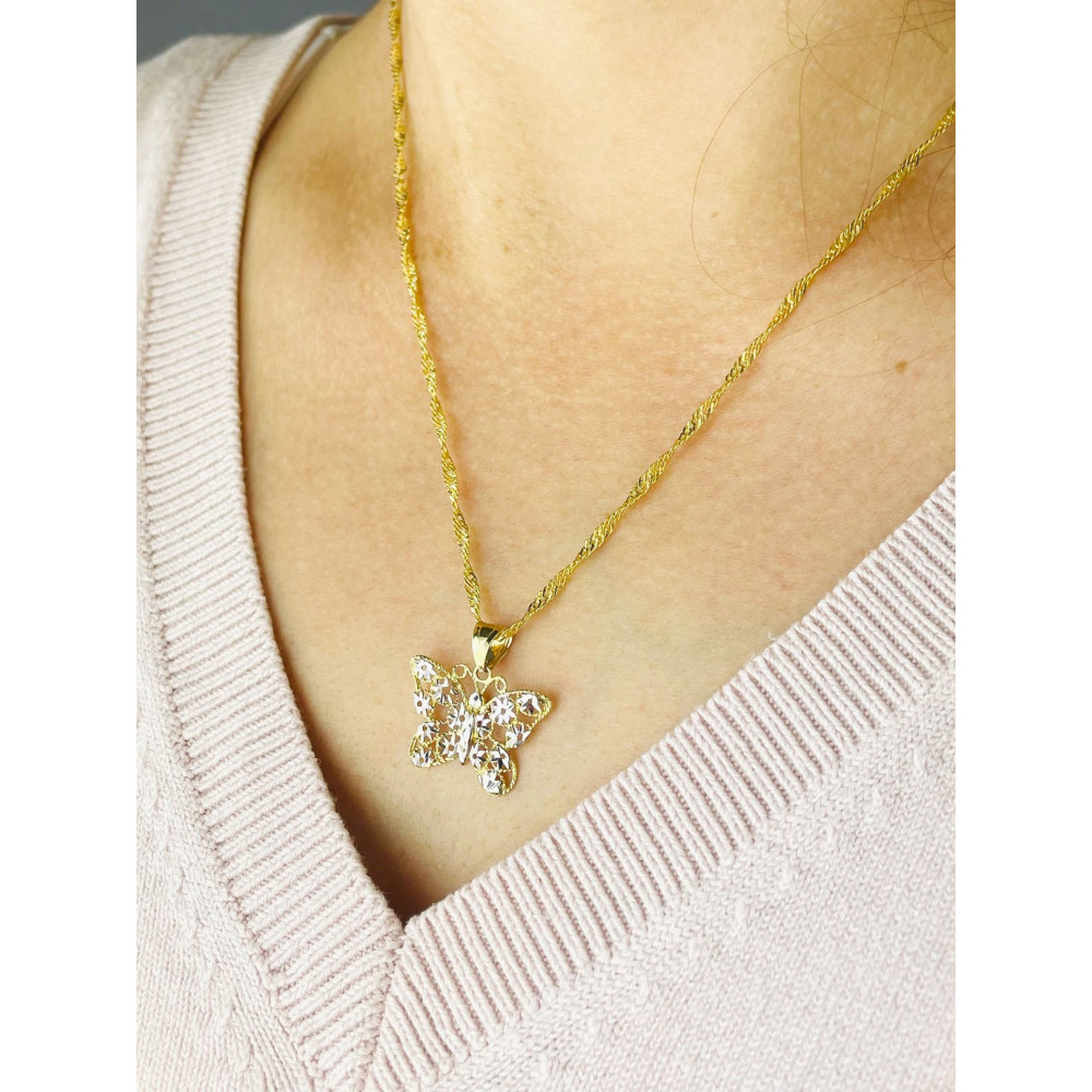 Złoty wisiorek motyl bikolor zawieszka motylek ażurowy frezowany