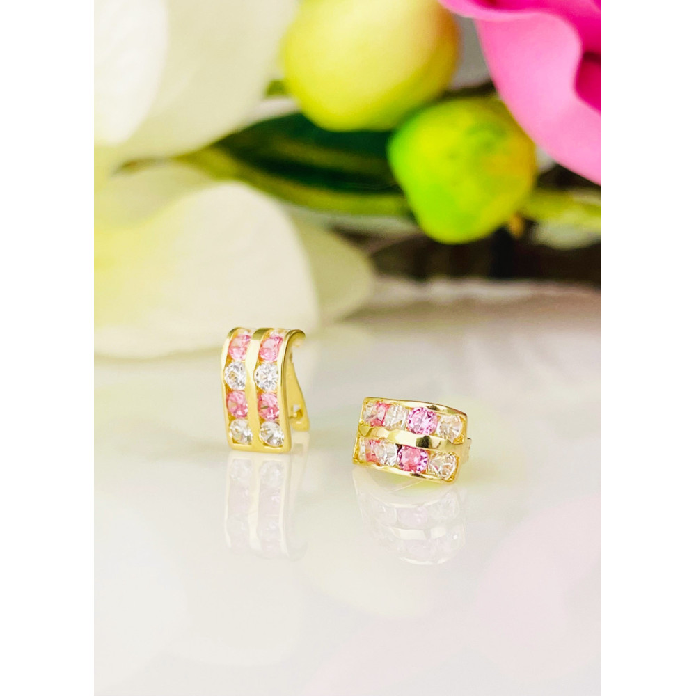 Złote kolczyki  podwójne przecinki z cyrkoniami