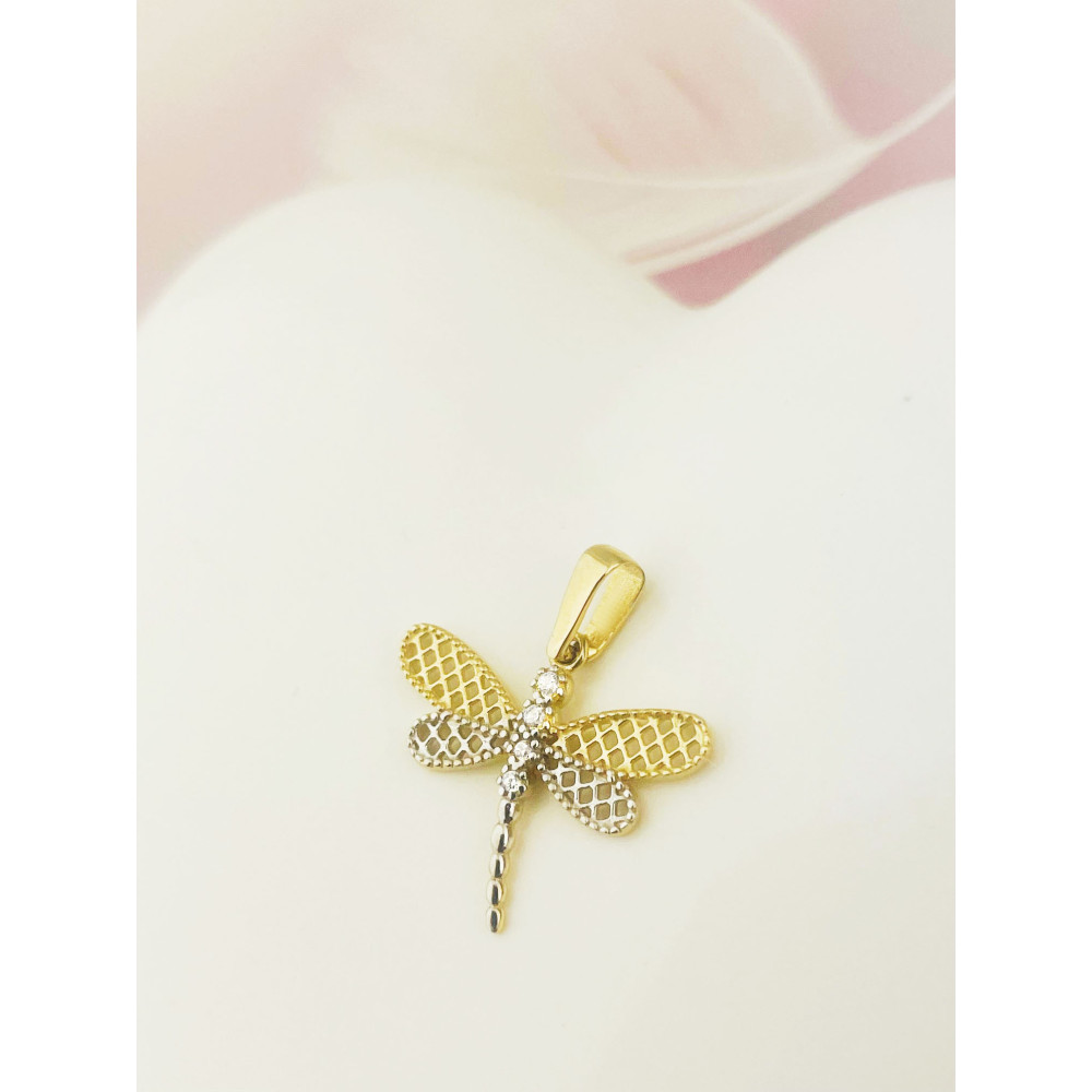 Libelle Anhänger mit Zirkonia Kettenanhänger Gelbgold Goldanhänger Libelle 585er 14KT