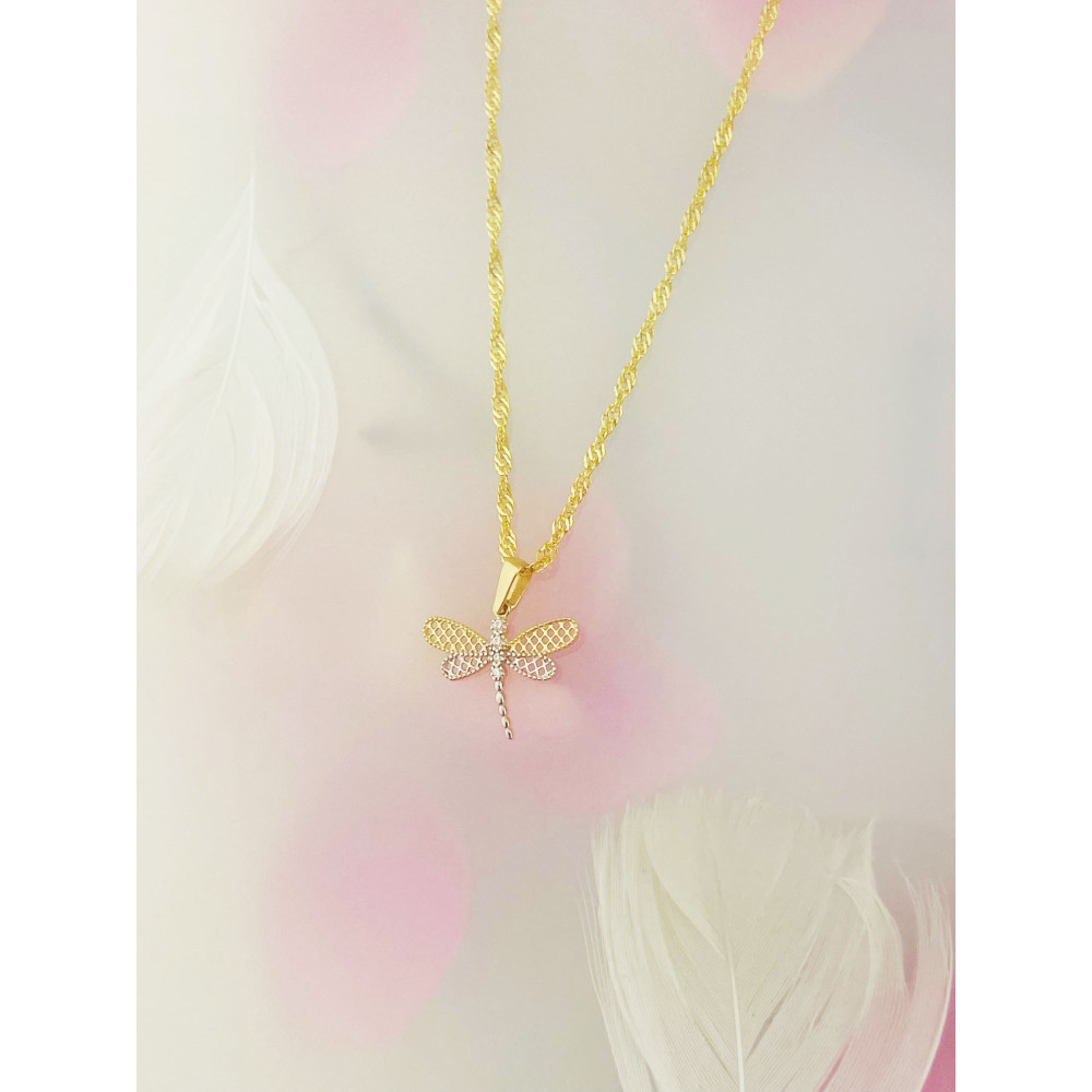 Libelle Anhänger mit Zirkonia Kettenanhänger Gelbgold Goldanhänger Libelle 585er 14KT