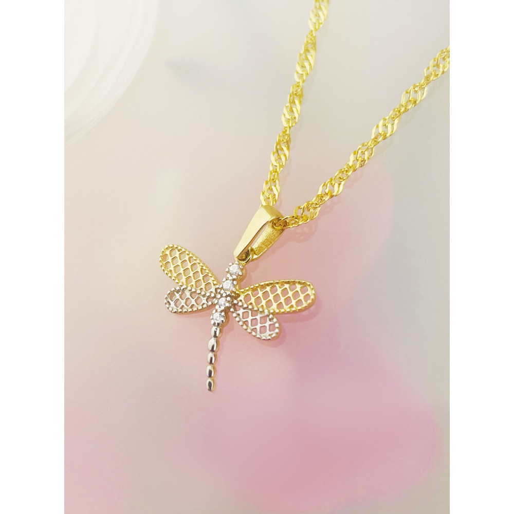 Libelle Anhänger mit Zirkonia Kettenanhänger Gelbgold Goldanhänger Libelle 585er 14KT