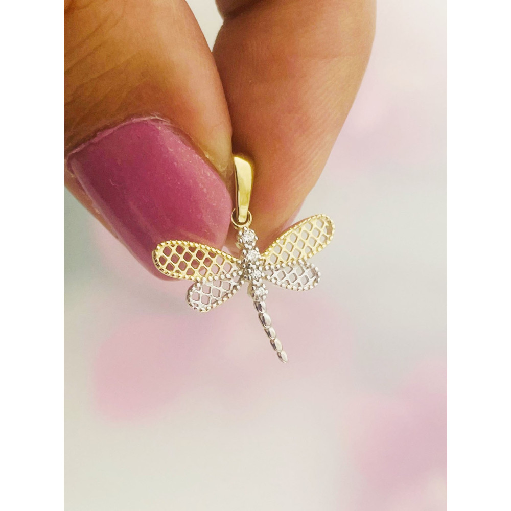 Libelle Anhänger mit Zirkonia Kettenanhänger Gelbgold Goldanhänger Libelle 585er 14KT