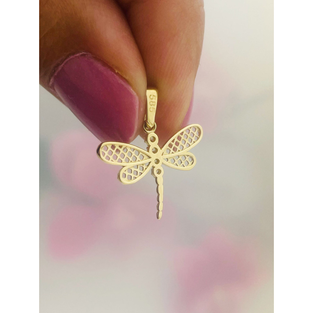 Libelle Anhänger mit Zirkonia Kettenanhänger Gelbgold Goldanhänger Libelle 585er 14KT