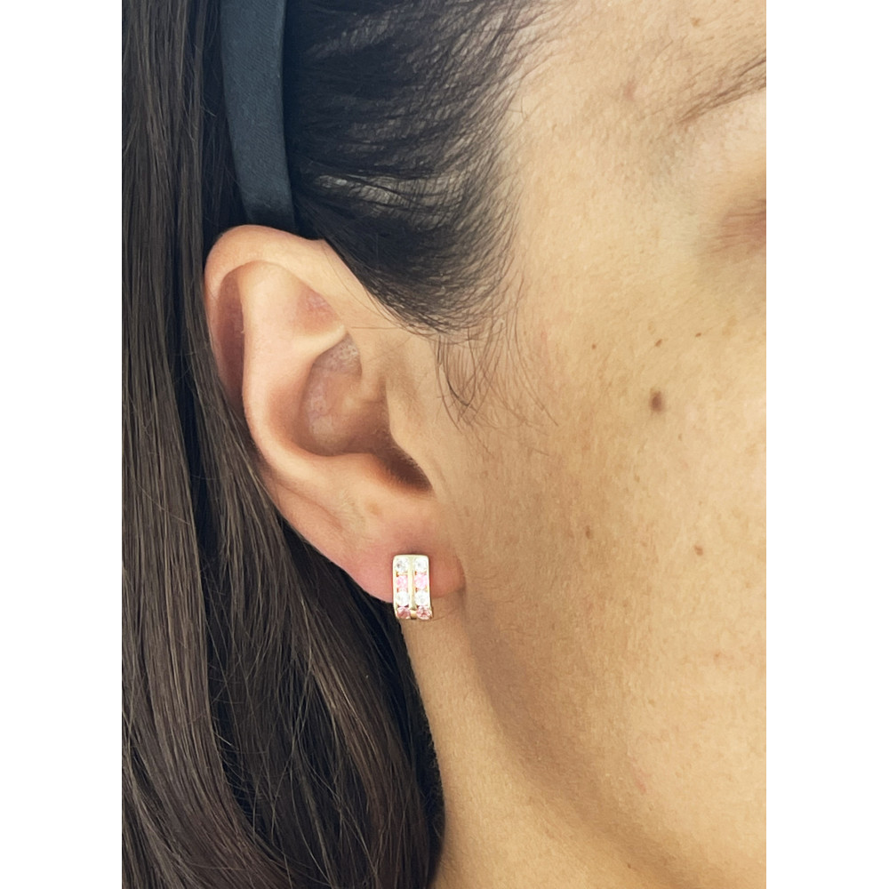 Złote kolczyki  podwójne przecinki z cyrkoniami