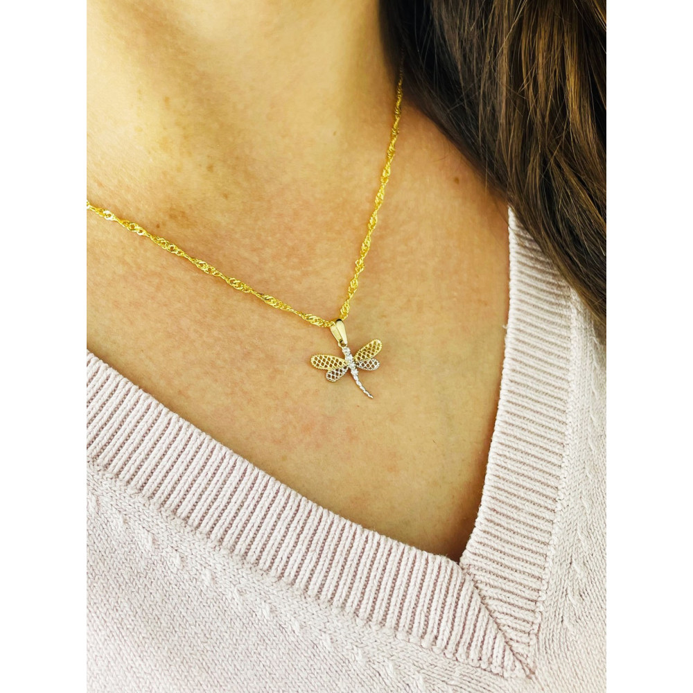 Libelle Anhänger mit Zirkonia Kettenanhänger Gelbgold Goldanhänger Libelle 585er 14KT