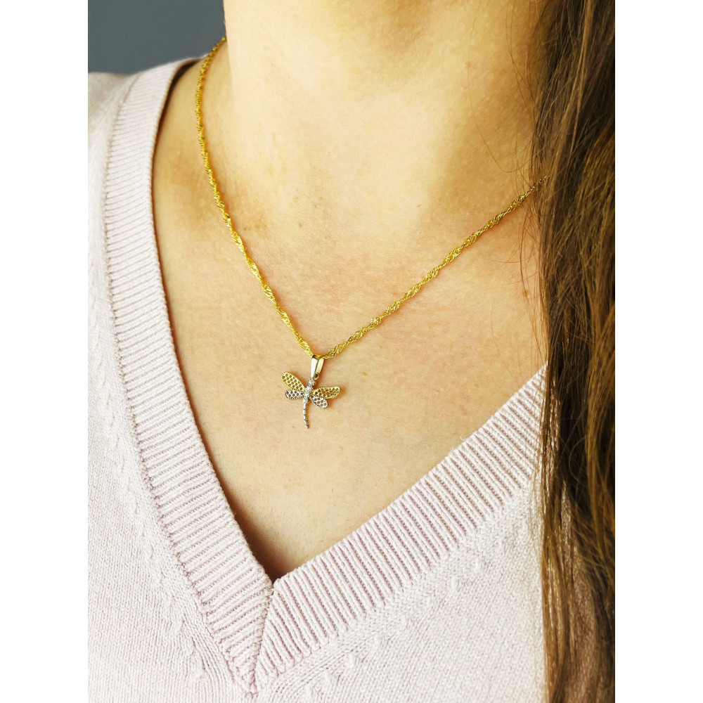 Libelle Anhänger mit Zirkonia Kettenanhänger Gelbgold Goldanhänger Libelle 585er 14KT