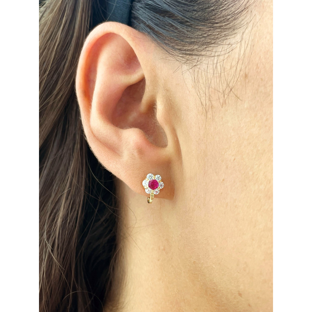 Złote kolczyki kwiatuszki z cyrkoniami dwukolorowe