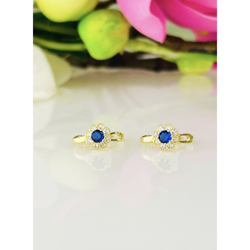 Złote kolczyki kwiatuszki z cyrkoniami dwukolorowe