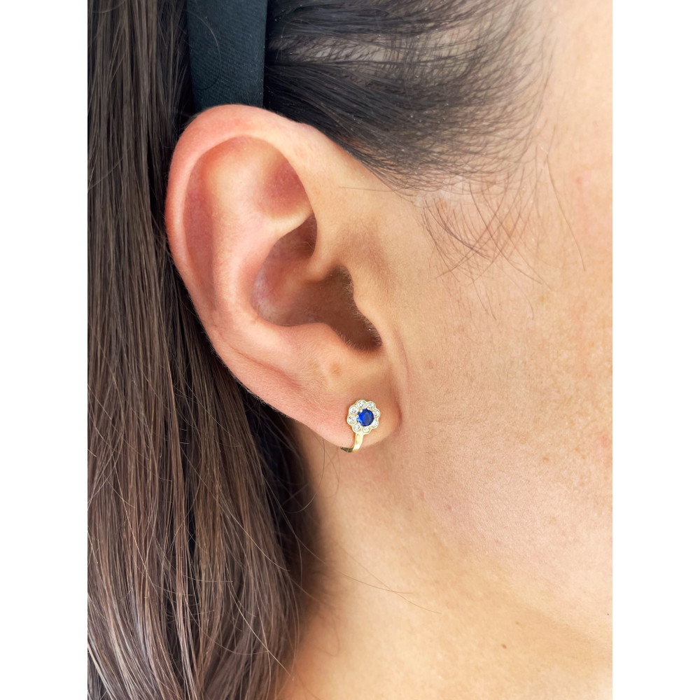 Złote kolczyki kwiatuszki z cyrkoniami dwukolorowe