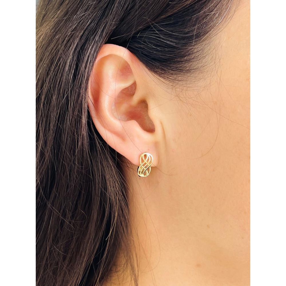 Infinity Ohrringe mit Zirkonia Ohrhänger Ohrstecker Ohrschmuck Gelbgold Paar 585er 14KT