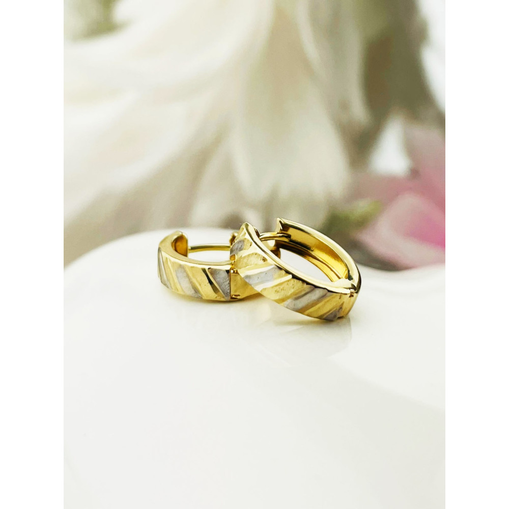 Złote kolczyki koła kółeczka mini bikolor frezowane