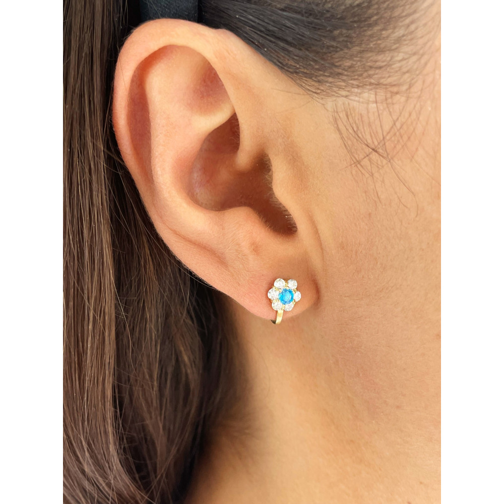 Złote kolczyki kwiatuszki z cyrkoniami dwukolorowe