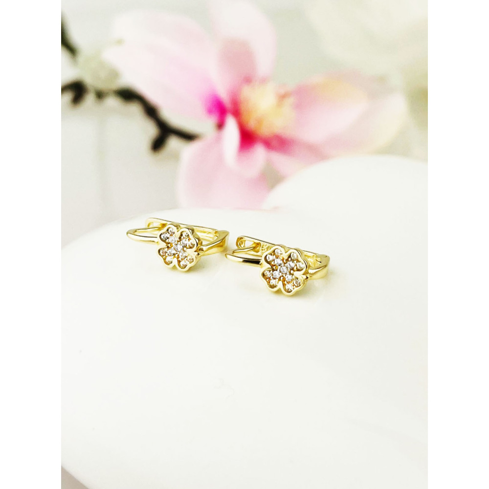 Złote kolczyki kwiaty z cyrkoniami kwiatuszki mini