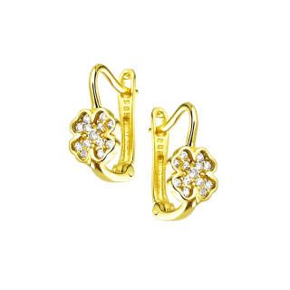 Blume Gold Ohrringe Ohrhänger mit Zirkonia Ohrstecker Ohrschmuck Paar Gelbgold 585er 14KT