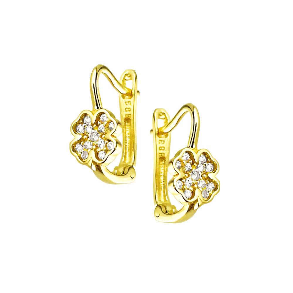 Blume Gold Ohrringe Ohrhänger mit Zirkonia Ohrstecker Ohrschmuck Paar Gelbgold 585er 14KT