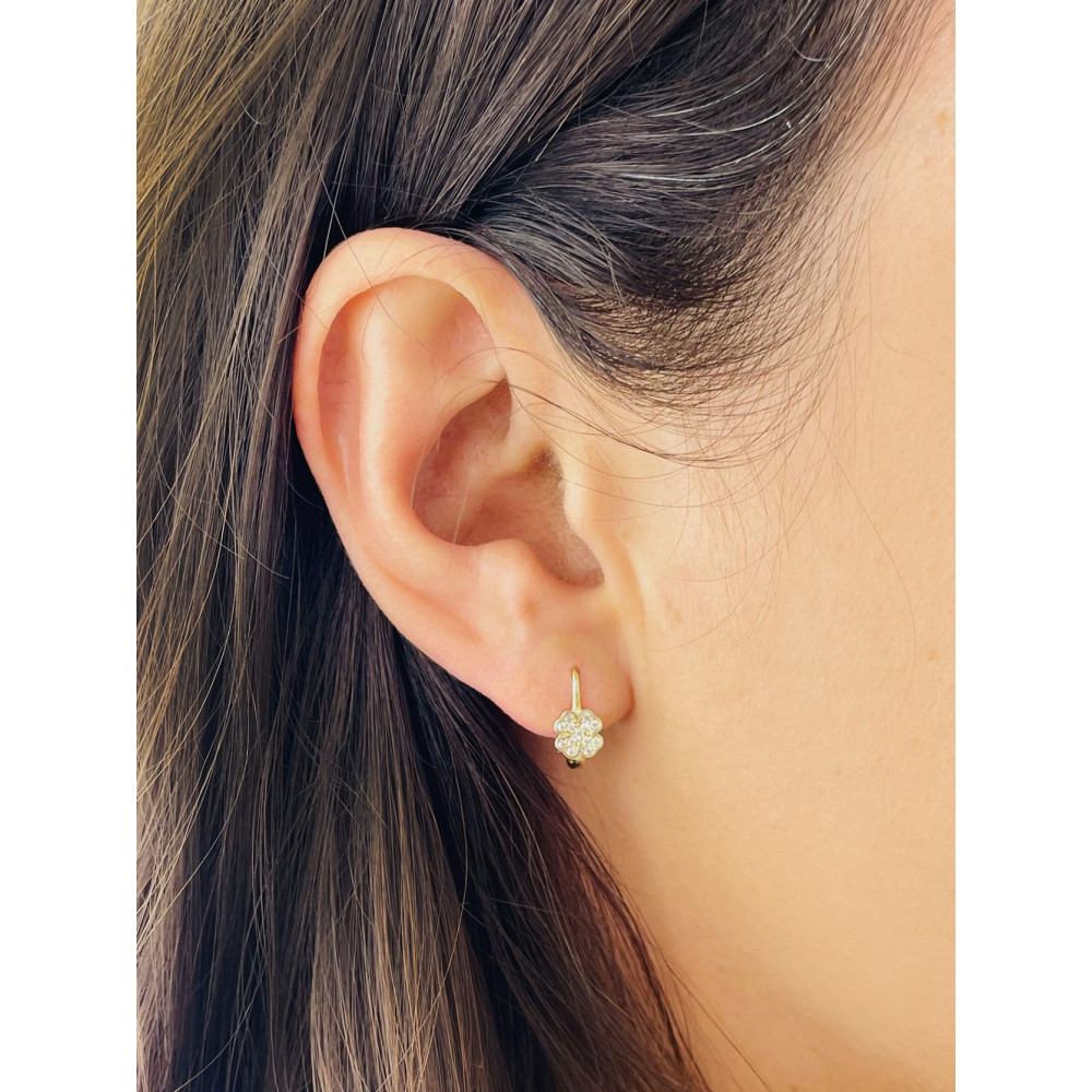 Blume Gold Ohrringe Ohrhänger mit Zirkonia Ohrstecker Ohrschmuck Paar Gelbgold 585er 14KT