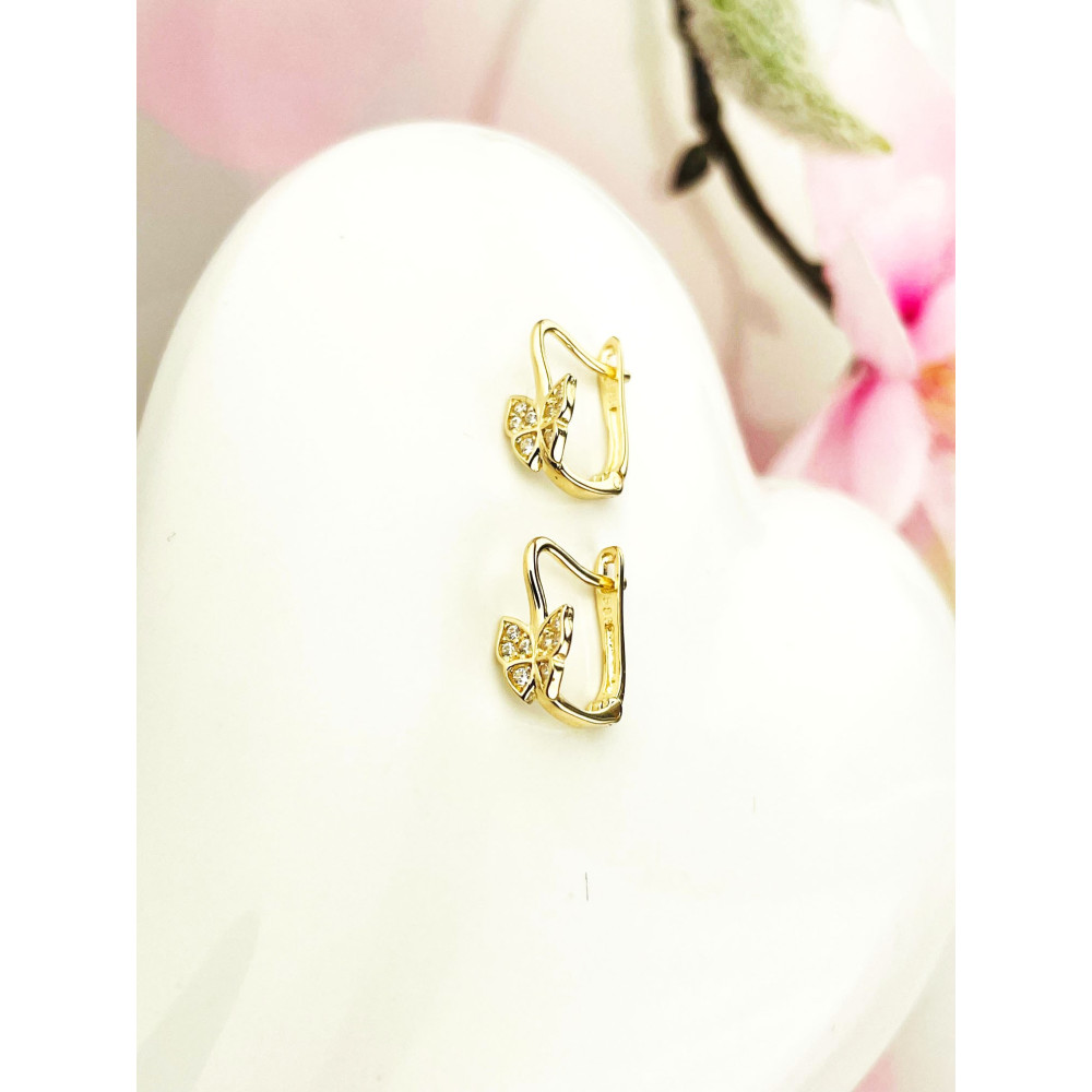 Schmetterling Gold Ohrringe Ohrhänger mit Zirkonia Ohrstecker Ohrschmuck Paar Gelbgold 585er 14KT