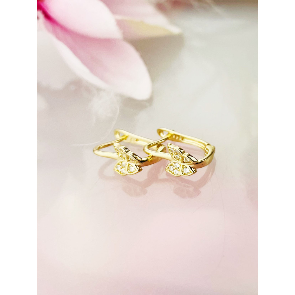 Schmetterling Gold Ohrringe Ohrhänger mit Zirkonia Ohrstecker Ohrschmuck Paar Gelbgold 585er 14KT