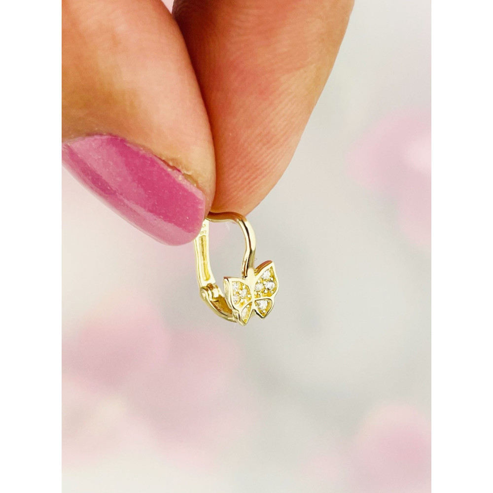 Schmetterling Gold Ohrringe Ohrhänger mit Zirkonia Ohrstecker Ohrschmuck Paar Gelbgold 585er 14KT