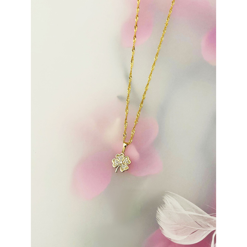 Anhänger Gelbgold mit Zirkonia Goldanhänger  vierblättriges Kleeblatt 585er 14KT