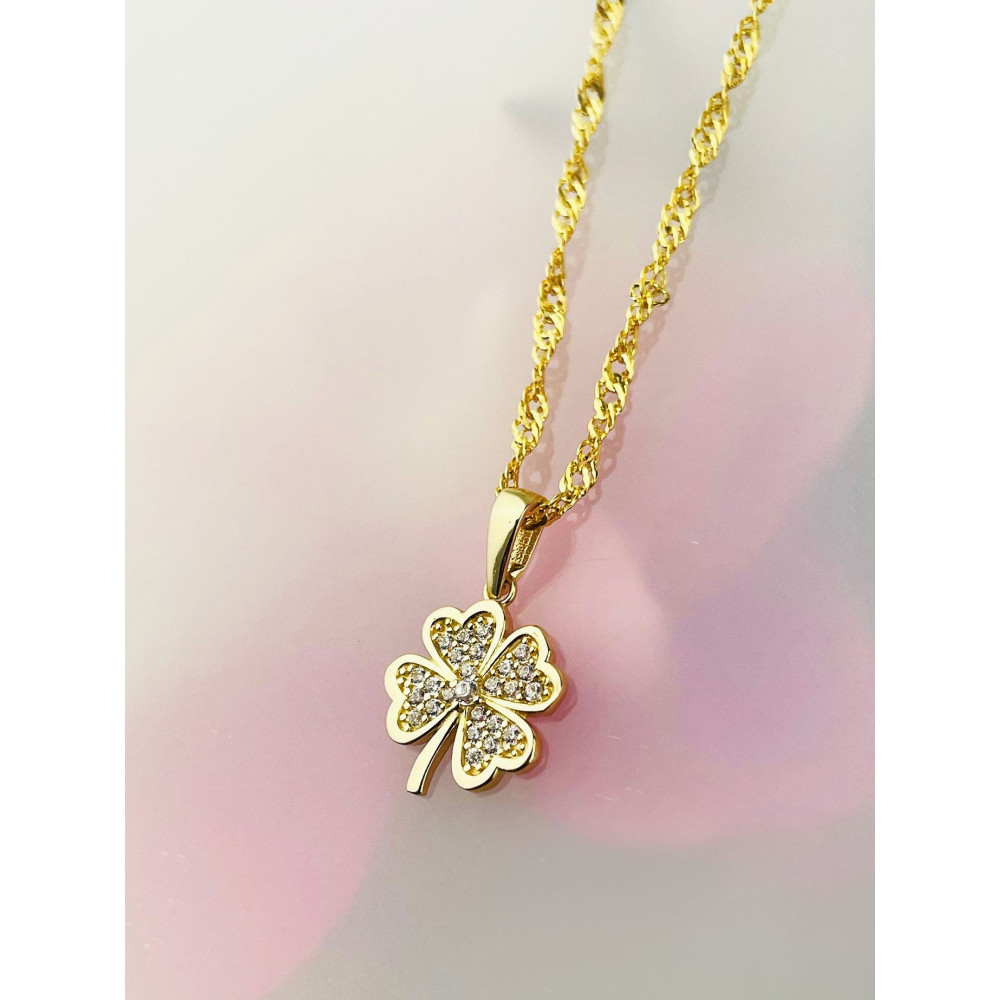 Anhänger Gelbgold mit Zirkonia Goldanhänger  vierblättriges Kleeblatt 585er 14KT