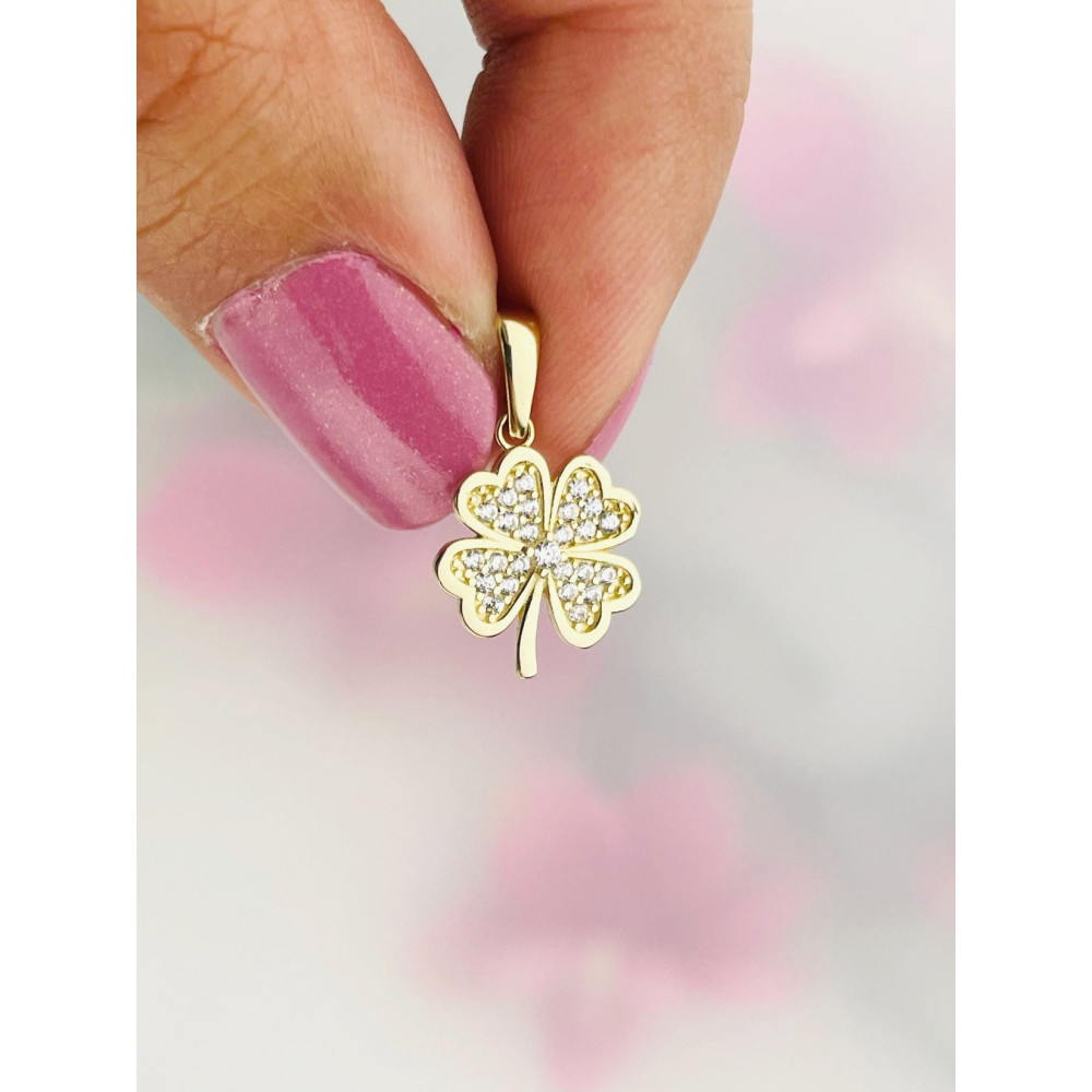 Anhänger Gelbgold mit Zirkonia Goldanhänger  vierblättriges Kleeblatt 585er 14KT