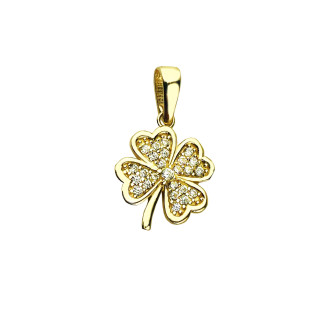 Złoty wisiorek czterolistna koniczynka z cyrkoniami zawieszka  polerowana