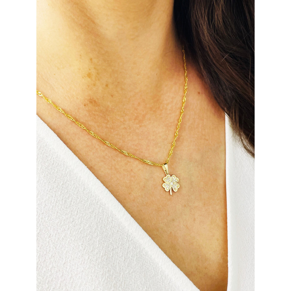 Anhänger Gelbgold mit Zirkonia Goldanhänger  vierblättriges Kleeblatt 585er 14KT