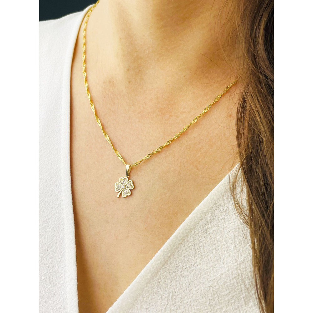 Anhänger Gelbgold mit Zirkonia Goldanhänger  vierblättriges Kleeblatt 585er 14KT