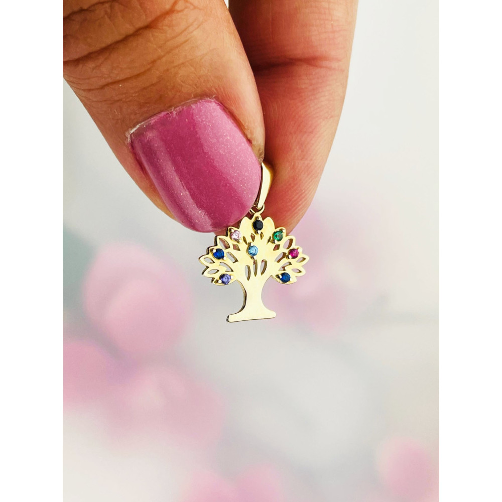 Anhänger Baum Gelbgold mit Zirkonia Goldanhänger 585er 14KT