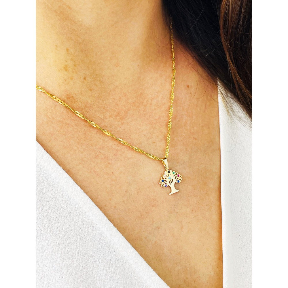 Anhänger Baum Gelbgold mit Zirkonia Goldanhänger 585er 14KT