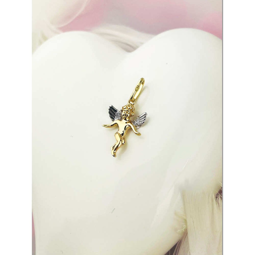 Złoty wisiorek aniołek zawieszka kupidyn figurka bikolor