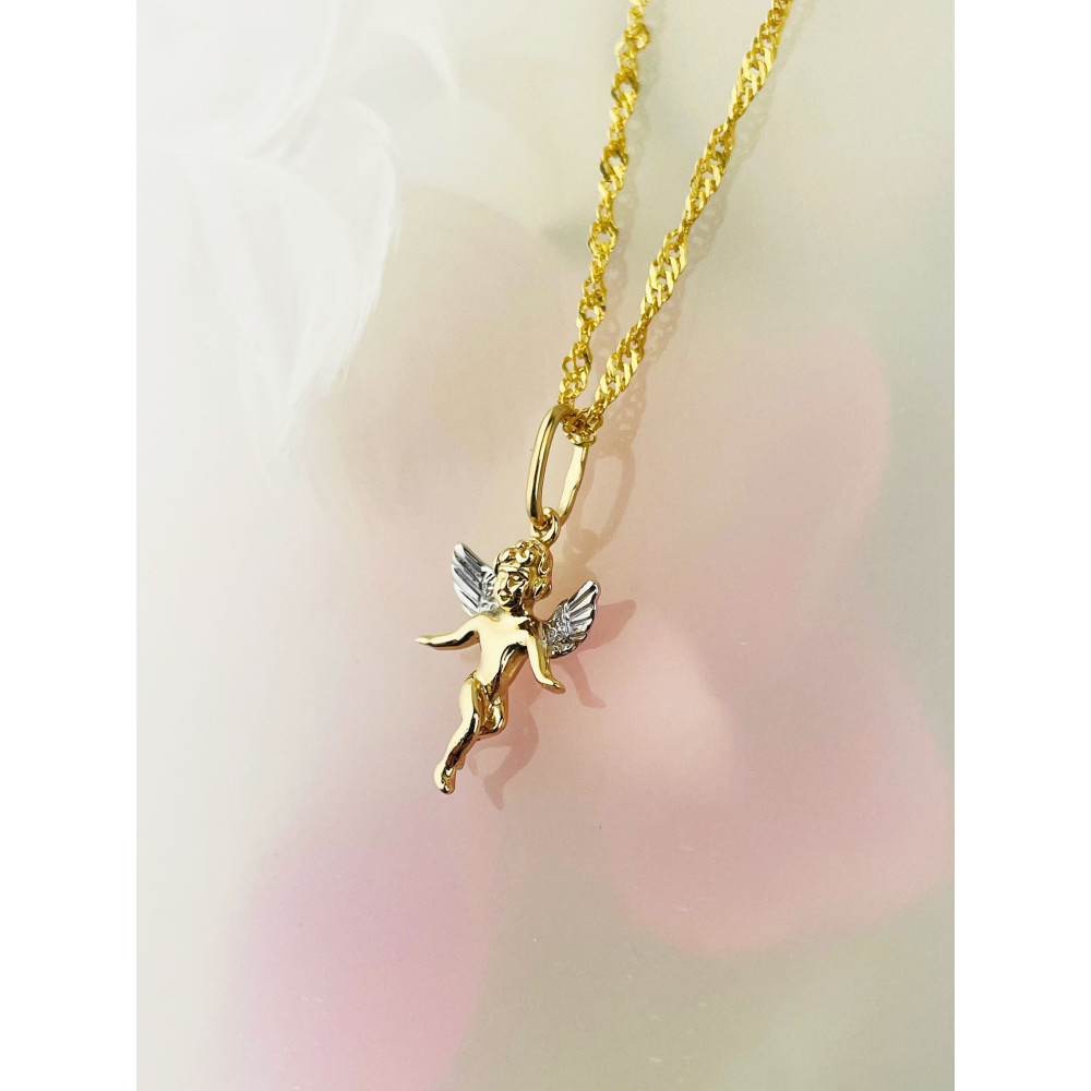 Złoty wisiorek aniołek zawieszka kupidyn figurka bikolor