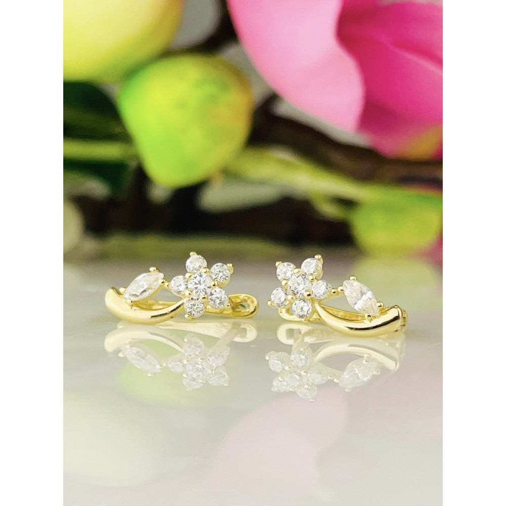 Gold Ohrringe Blumen Mit Zirkonia Ohrhänger Ohrstecker Ohrschmuck Paar Gelbgold