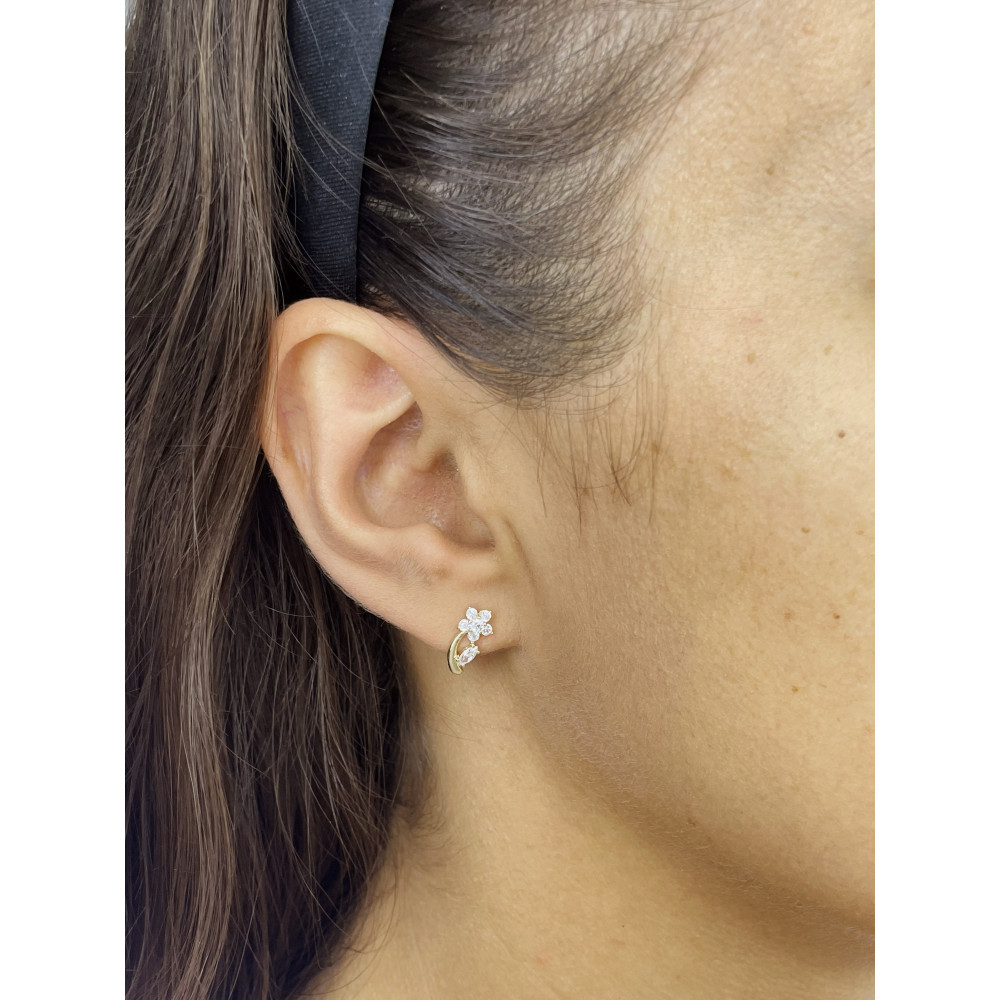 Złote kolczyki kwiatuszki z cyrkoniami