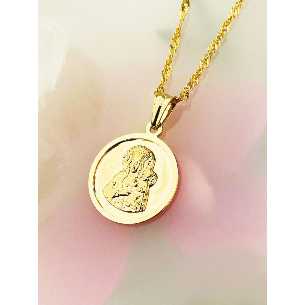 Złoty Medalik Zawieszka Matka Boska Częstochowska Chrzest Komunia