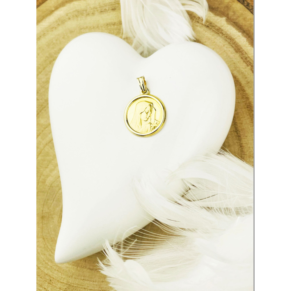 Złoty Medalik Zawieszka Matka Boska Chrzest Komunia