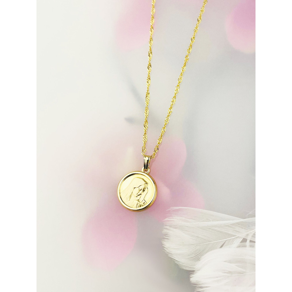 Złoty Medalik Zawieszka Matka Boska Chrzest Komunia