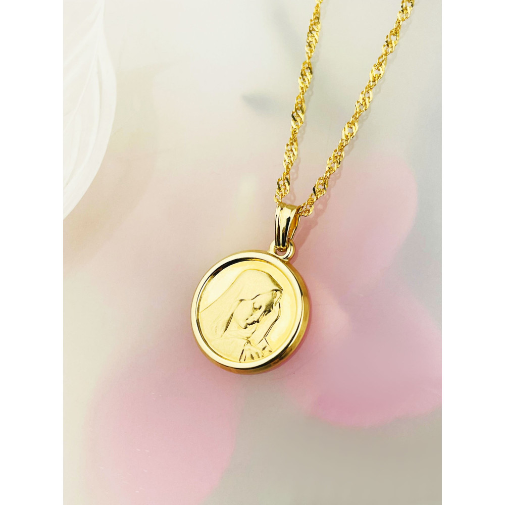 Złoty Medalik Zawieszka Matka Boska Chrzest Komunia