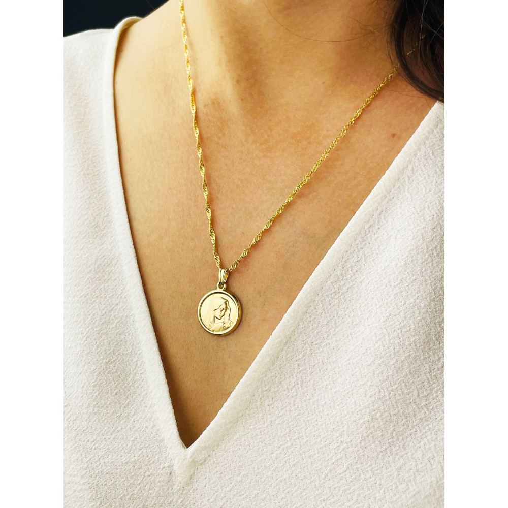 Złoty Medalik Zawieszka Matka Boska Chrzest Komunia