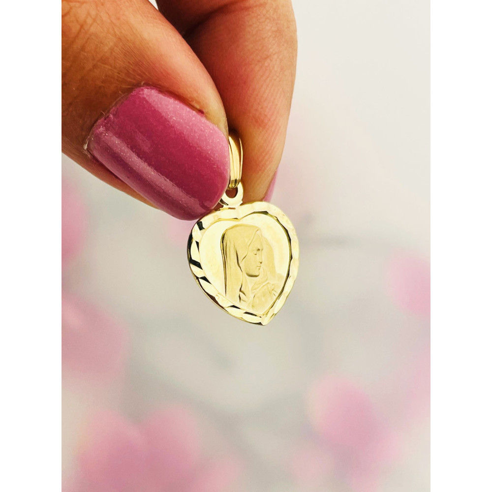 Złoty Medalik serce Zawieszka  Matka Boska Chrzest Komunia