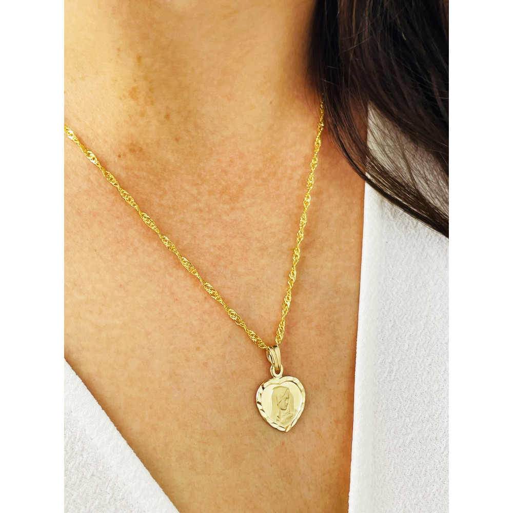 Złoty Medalik serce Zawieszka  Matka Boska Chrzest Komunia