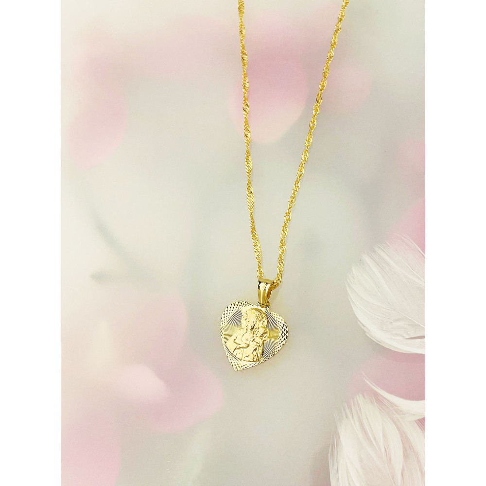 Złoty Medalik Zawieszka serce Matka Boska Częstochowska Chrzest Komunia