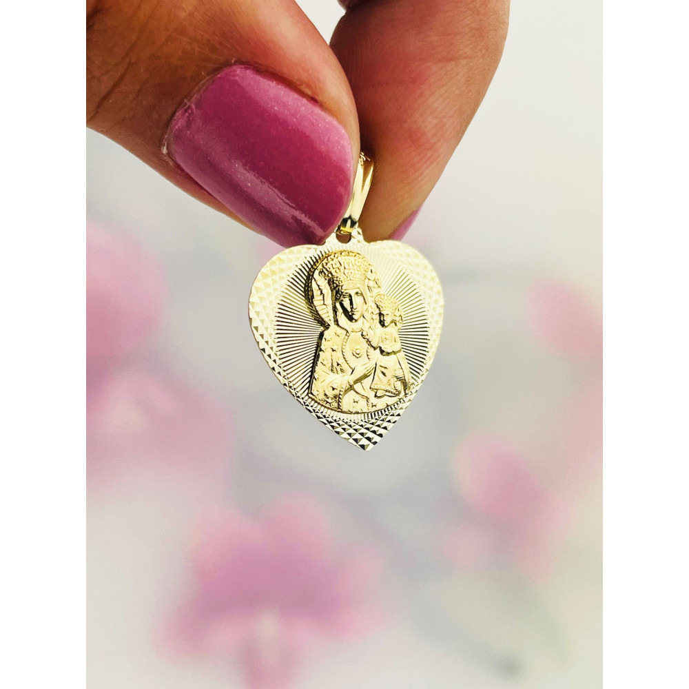 Herz Anhänger Madonna Maria mit Jesus Goldanhänger Erstkommunion 585er 14KT