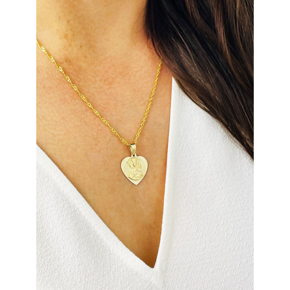 Złoty Medalik Zawieszka serce Matka Boska Częstochowska Chrzest Komunia