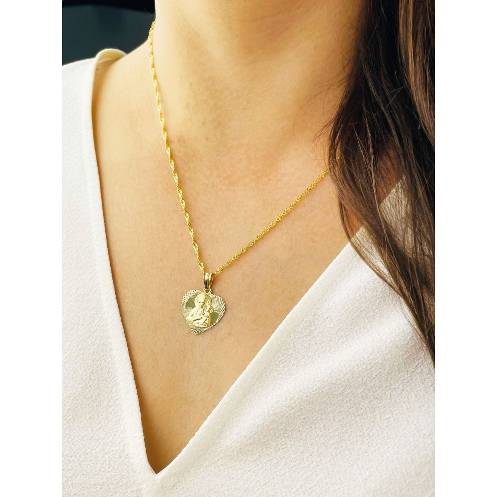 Złoty Medalik Zawieszka serce Matka Boska Częstochowska Chrzest Komunia