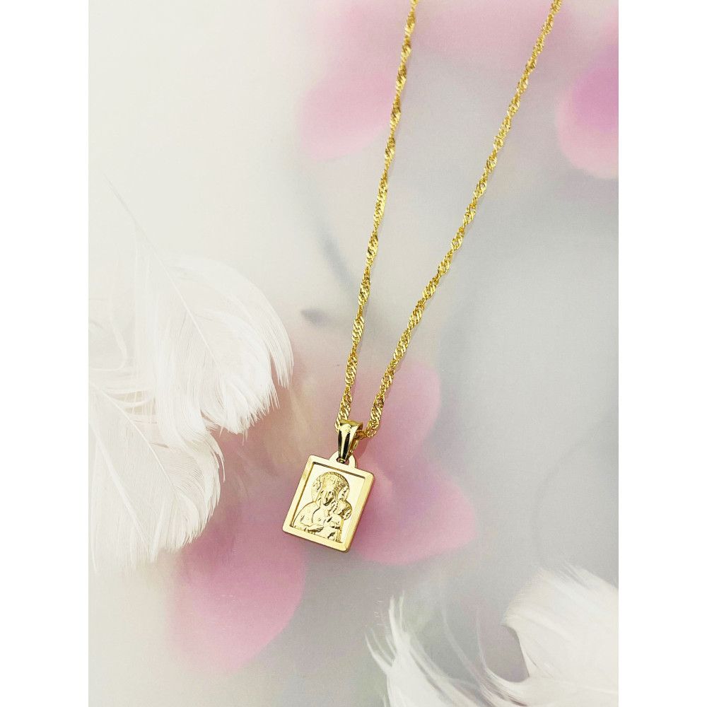 Złoty Medalik Zawieszka Matka Boska Częstochowska Chrzest Komunia