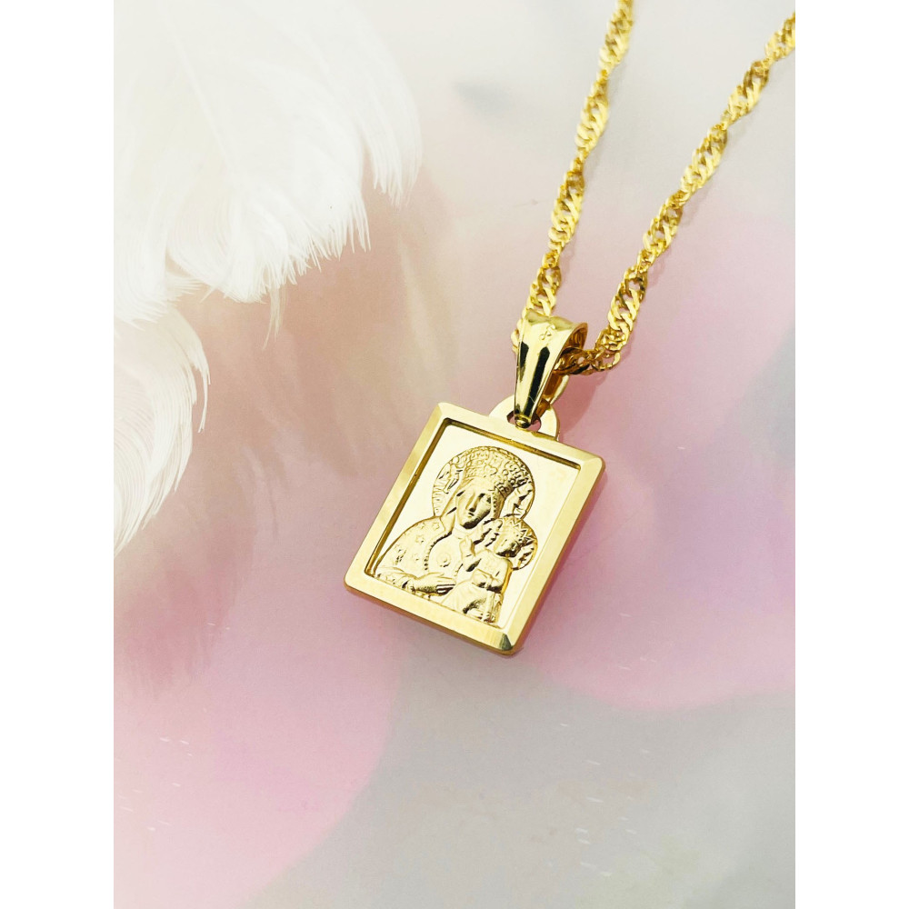 Złoty Medalik Zawieszka Matka Boska Częstochowska Chrzest Komunia